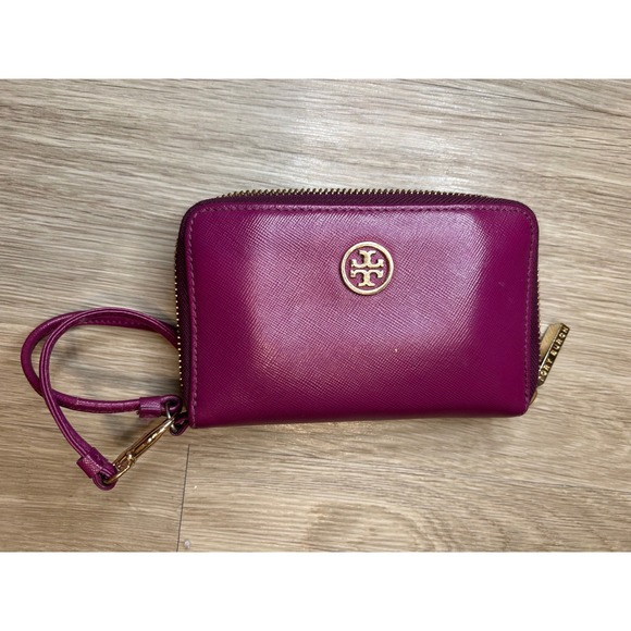 Tory Burch Robinson Zip Around Wristlet Wallet Fuchsia Purple Saffiano Leather - Picture 1 of 14